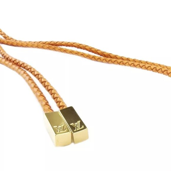 Louis Vuitton belt braided leather ?~ gold metal fittings Authentic used T17470 - Picture 1 of 7